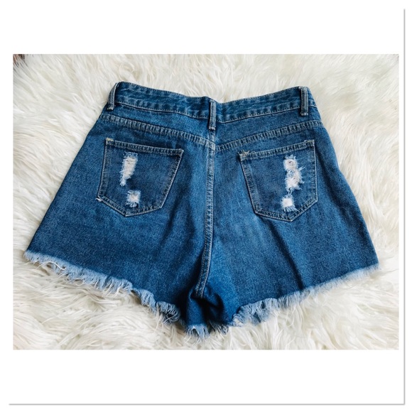 Angeles Wings Mom Shorts High Waisted Blue Denim Distressed Size Large - Picture 5 of 7